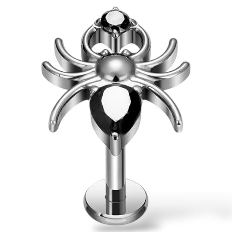 Tytanowy srebrny labret z pająkiem