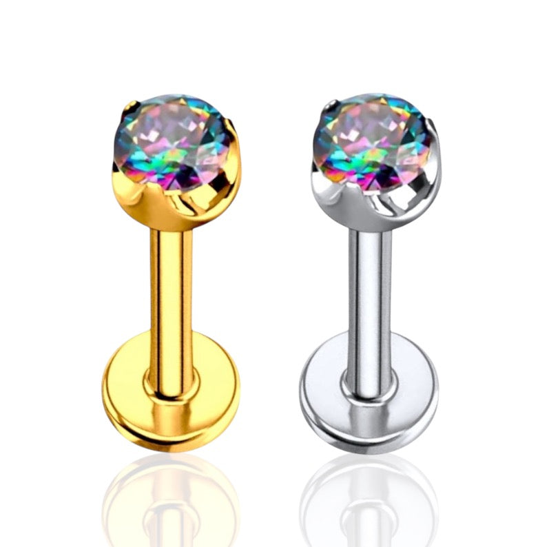 Tytanowy Złoty Labret z Cyrkonią Push Pin