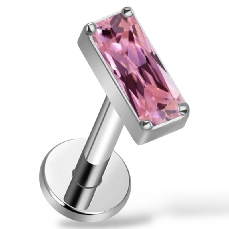 Tytanowy labret z prostokątną cyrkonią