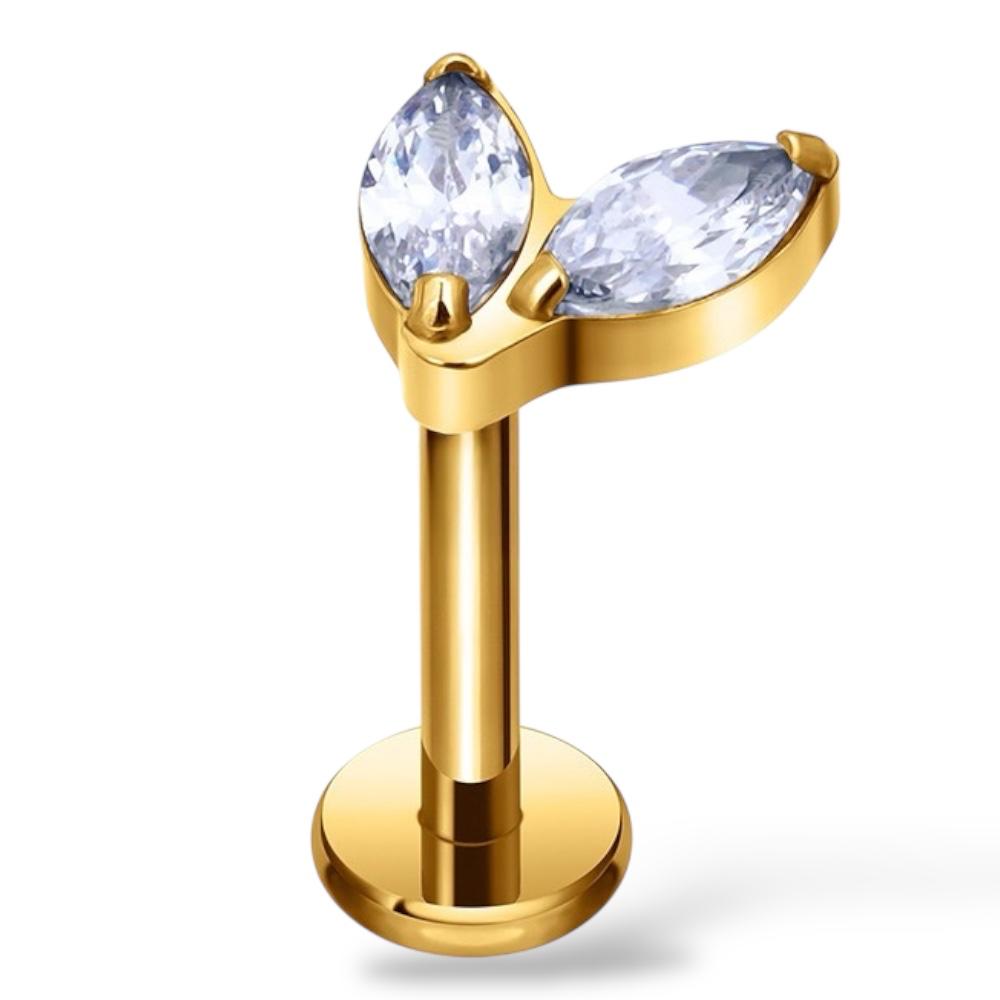 Tytanowy labret z dwoma cyrkoniamii