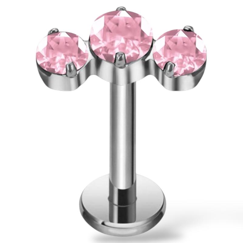 Tytanowy labret z trzema cyrkoniami