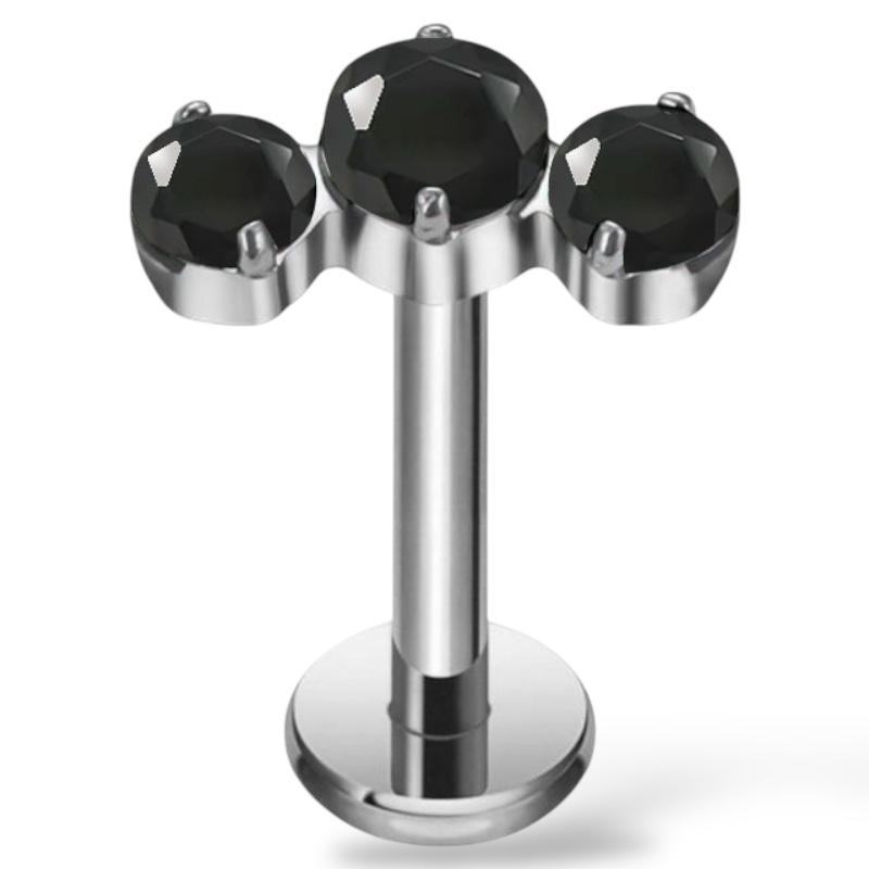 Tytanowy labret z trzema cyrkoniami