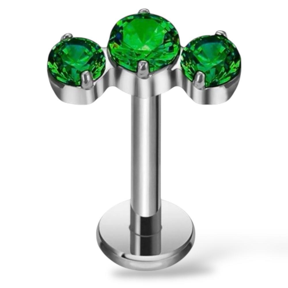 Tytanowy labret z trzema cyrkoniami