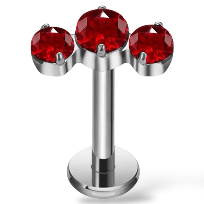 Tytanowy labret z trzema cyrkoniami